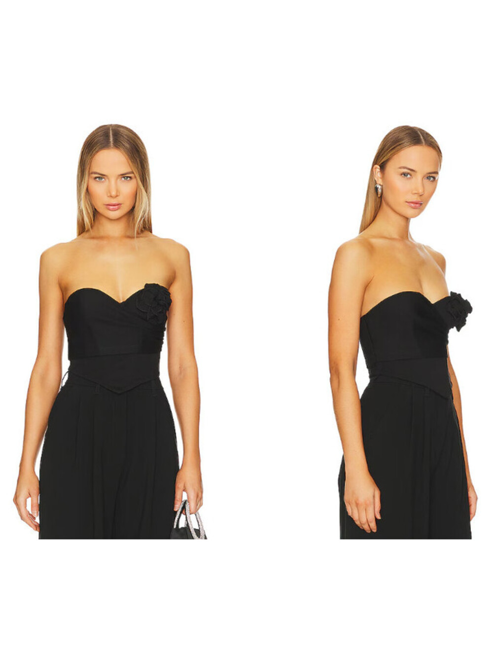 Camila Coelho Tiani Corset Top strapless black rosette accent XS NWT $198msrp